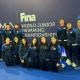 Comitiva nacional de natación que ya se encuentra en suelo peruano posando en la misma sede del mundial. Gentileza