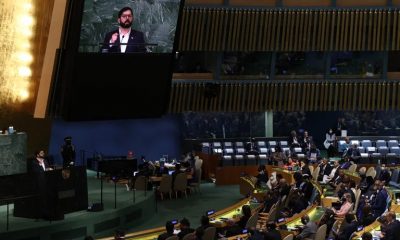 El pleno de las Naciones Unidas en medio del discurso de Gabriel Boric. Foto: Infobae