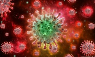 Moléculas del virus de la viruela del mono en el fondo rojo. Foto: DW