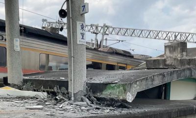 Plataforma de tren dañada después de un terremoto de magnitud 6,9, en la estación Dongli en Hualien. Foto: Infobae.