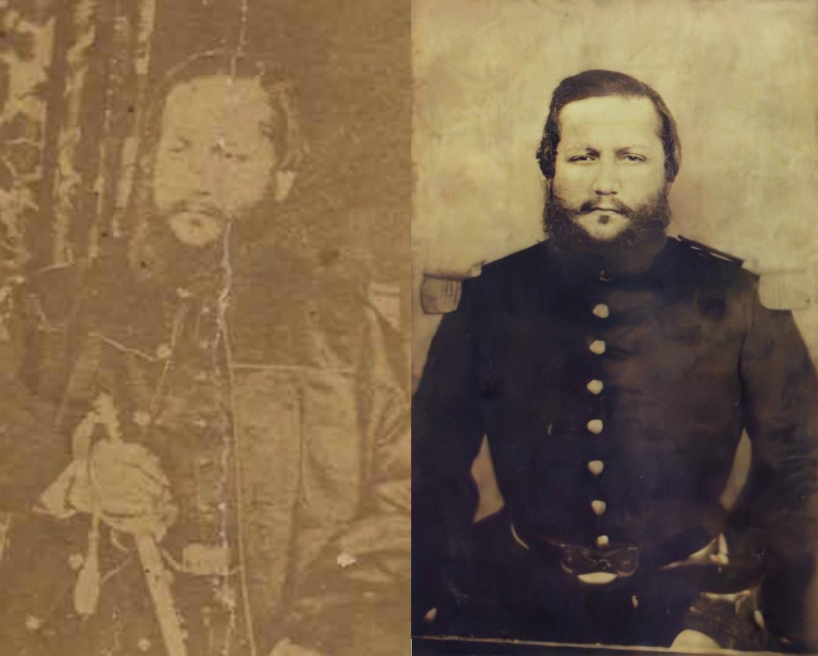 Retrato del Mariscal López, ca. 1870. Carte de visite. Colección CAV/Museo del Barro. Cortesía. Retrato del Mariscal López, imagen retocada digitalmente por Richard Careaga. Cortesía