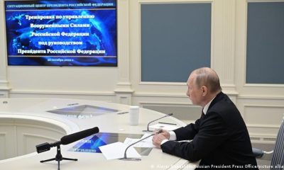 Vladimir Putin, supervisa ejercicios militares de disuasión nuclear por videoconferencia, según el Kremlin. Foto: DW.