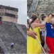 Turista subió al castillo principal de Chichén Itzá. Foto: Infobae