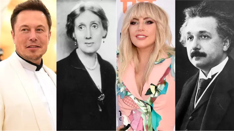 Elon Musk, Virginia Woolf, Lady Gaga y Albert Einstein son ejemplos de genios del pasado y presente según el profesor Craig Wright. Foto: BBC Mundo.