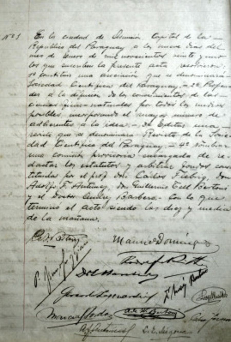 Acta Fundacional de la Sociedad Científica del Paraguay, 9 de enero de 1921. Cortesía