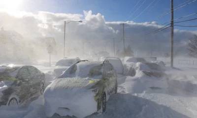 Una vista de vehículos cubiertos de nieve en una carretera, luego de una tormenta de invierno que azotó la región, en Buffalo, Nueva York. Foto: Infobae