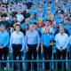 Mario Abdo Benítez y autoridades durante novenario de Caacupé. Foto: Jorge Lombardo