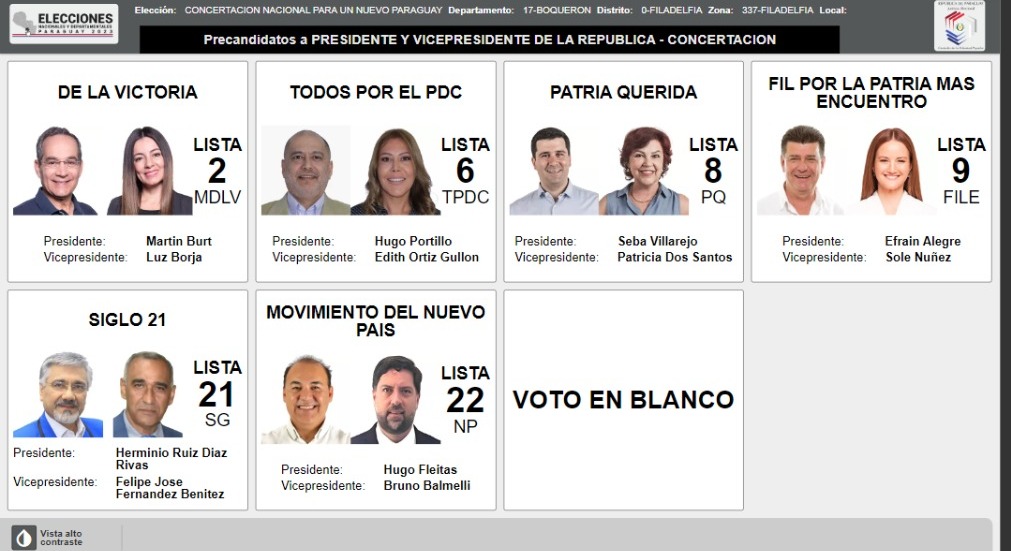 Padrón nacional con los precandidatos a presidentes y vicepresidentes. 