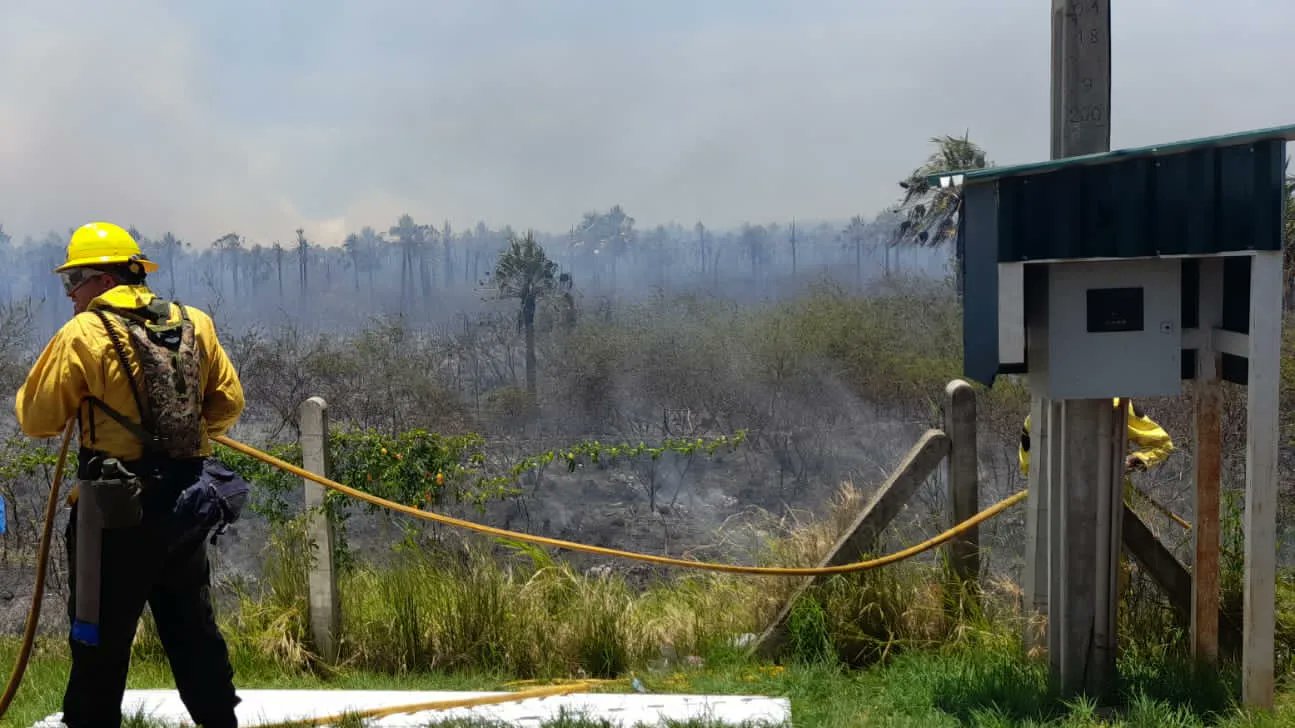 Bomberos trabajan arduamente para controlar el fuego. @PyBomberos