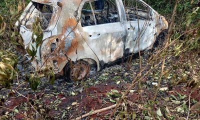 El vehículo de Adrián Arzamendia Traversi fue encontrado totalmente quemado a solo 1.000 metros del hallazgo del cadáver. Foto: Ministerio Público