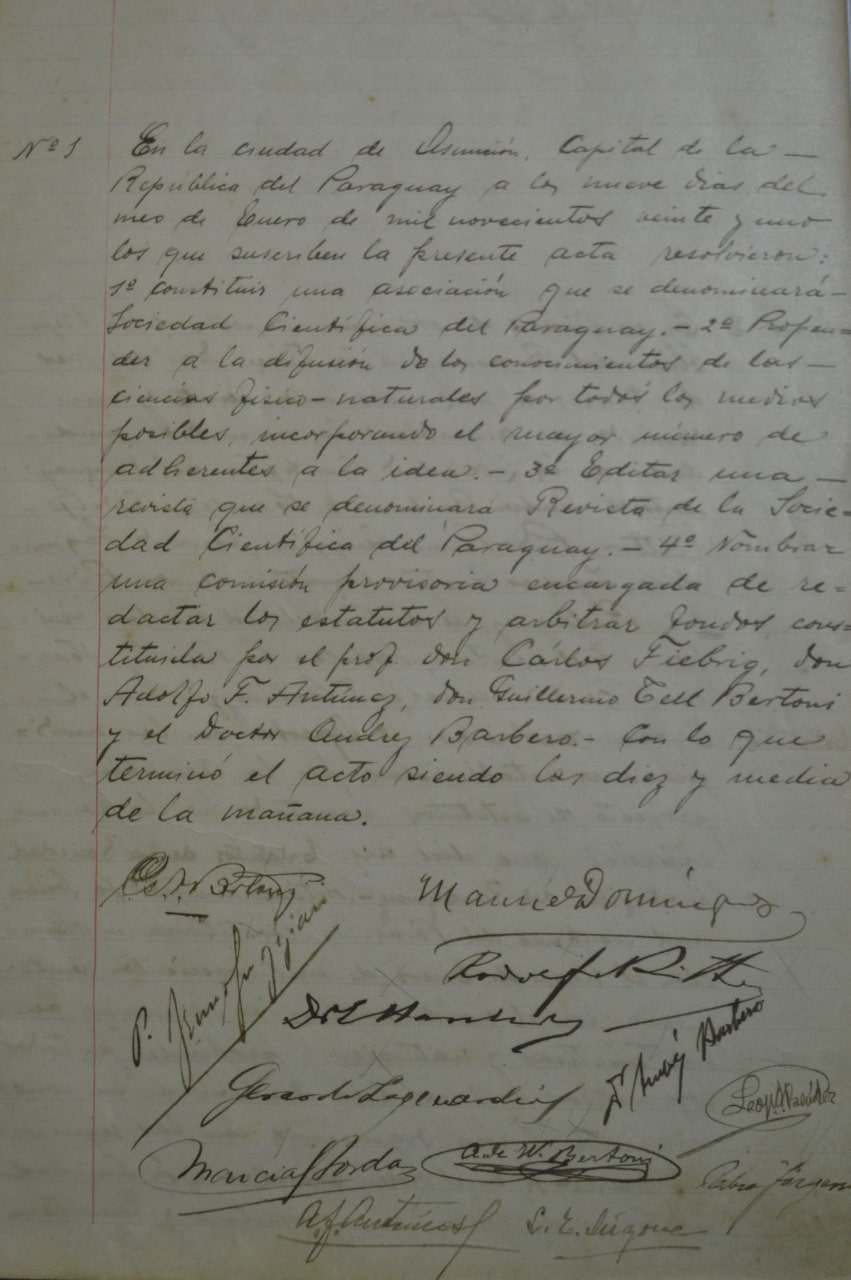 Acta fundacional de la Sociedad Científica del Paraguay