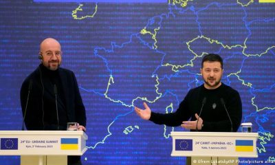 El presidente del Consejo Europeo, Charles Michel (izquierda) y el presidente de Ucrania, Volodimir Zelenski. Foto: DW