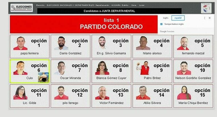 El candidato de la opción 6 aparece con el sobrenombre "Culo". Foto: Captura de pantalla