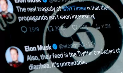 Tuits de Elon Musk contra el anuncio de The New York Times de no pagar por Twitter blue. Foto: El Mundo