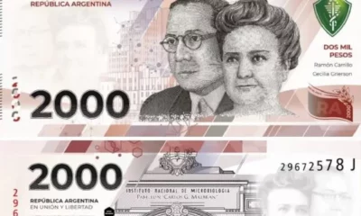 Billete de 2.000 pesos argentino. Foto: Redes.