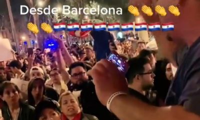 Manifestantes paraguayos en Barcelona se suman a las denuncias poselectorales. Foto: Captura