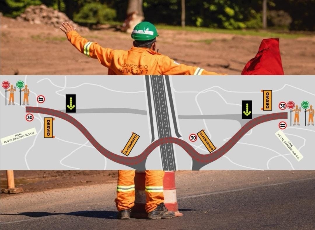 Mapa de desvíos sobre la ruta PY02. Foto: MOPC.