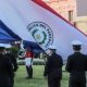 Izamiento de la bandera en los jardines del Palacio de Gobierno. Foto Agencia IP