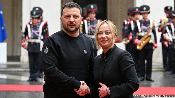 Volodimir Zelenski se reunió con la primera ministra italiana Giorgia Meloni. Foto: DW.