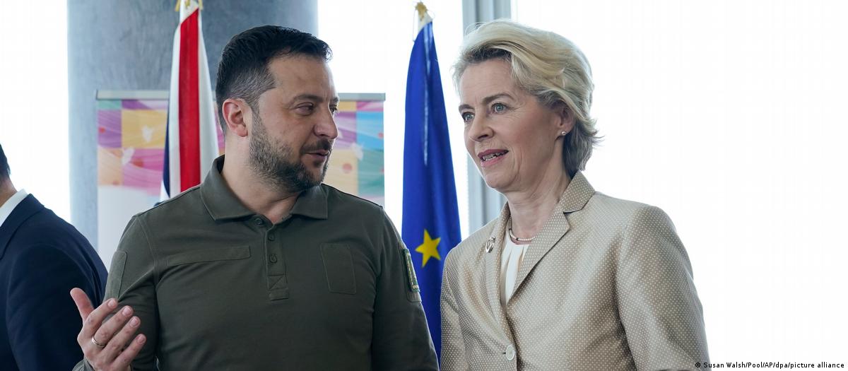 Volodimr Zelenky y Ursula von der Leyen. Foto: DW.