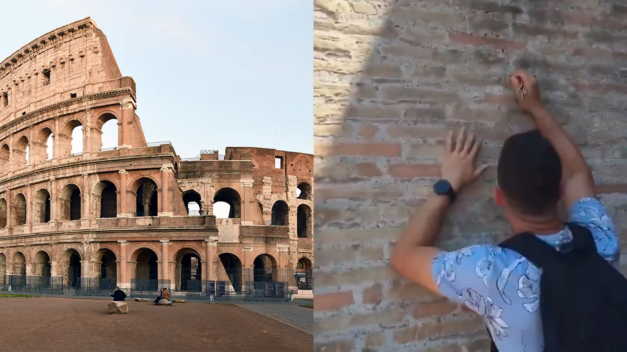 Turista grabó su nombre y el de su pareja en el Coliseo Romano. Foto: Plumas atómicas.