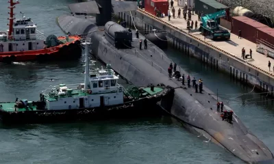 Submarino nuclear "USS Michigan" en base marina de Busan, Corea del Sur. Foto: Archivo. DW.