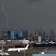 Tormenta en el aeropuerto de Haneda, en Tokio. Foto: DW.