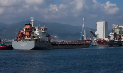 El buque Polarnet, con grano ucraniano, en el puerto de Derince, Turquía. Foto: DW.