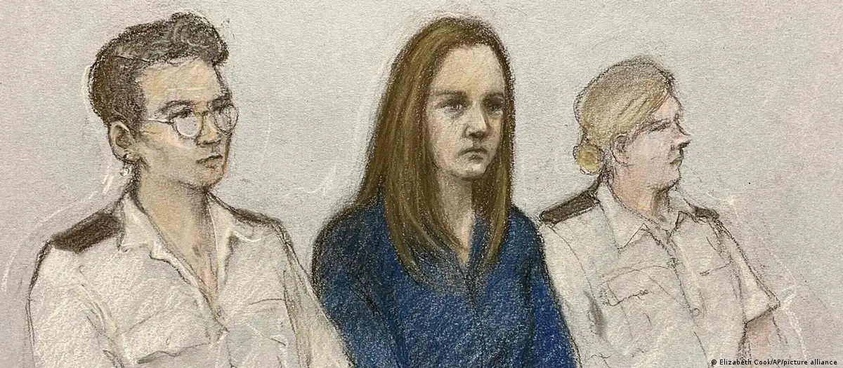 El dibujo de la corte muestra a la enfermera Lucy Letby en Manchester Crown Court en Manchester. Foto: DW.