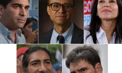 Los candidatos Otto Sonnenholzner, Christian Zurita, Luisa González, Yaku Perez y Jan Topic