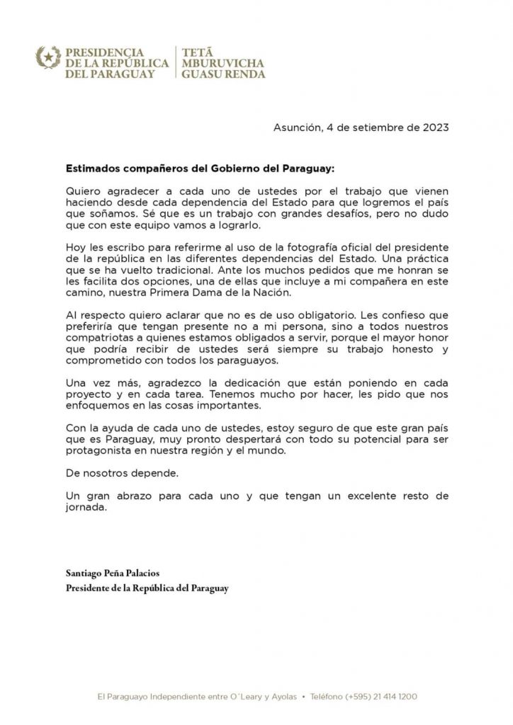 Comunicado del presidente de la República.