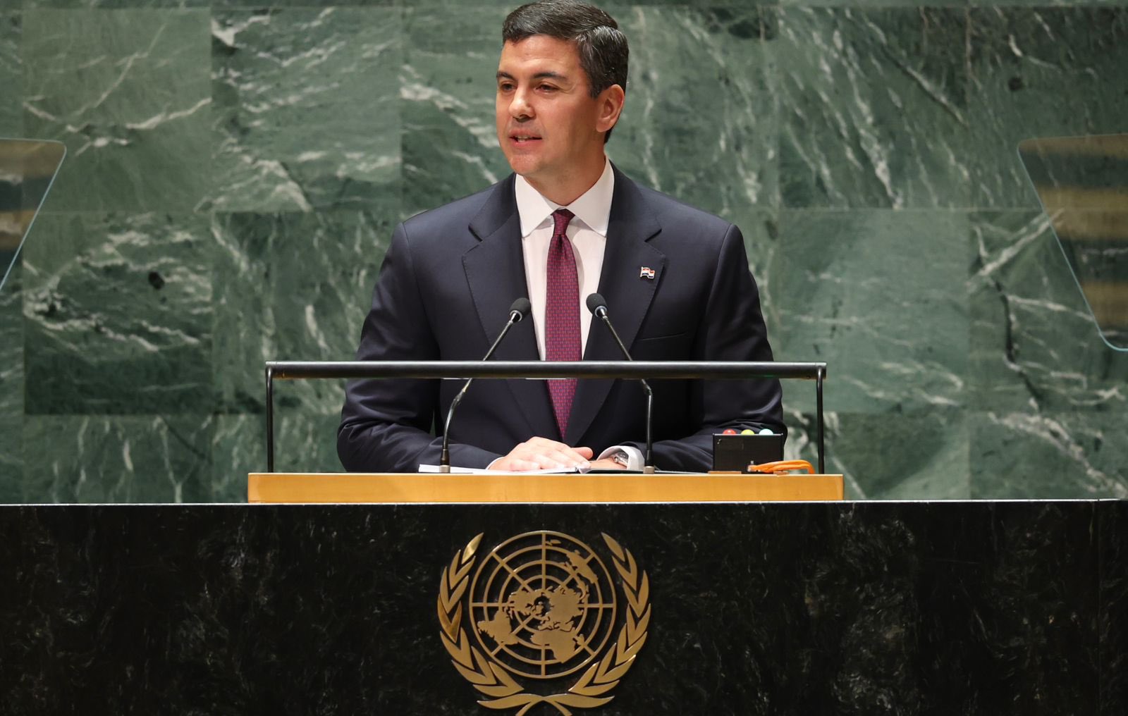 Santiago Peña en la Asamble General de las Naciones Unidas en Estados Unidos. Foto: Gentileza.