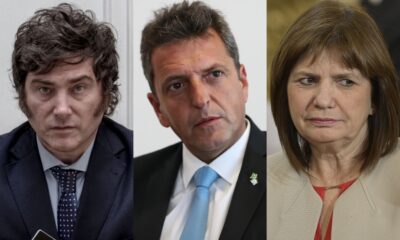 Javier Milei, Sergio Massa y Patricia Bullrich encabezan los sondeos de intención de voto, en el marco de las elecciones presidenciales de Argentina. Foto: Web.