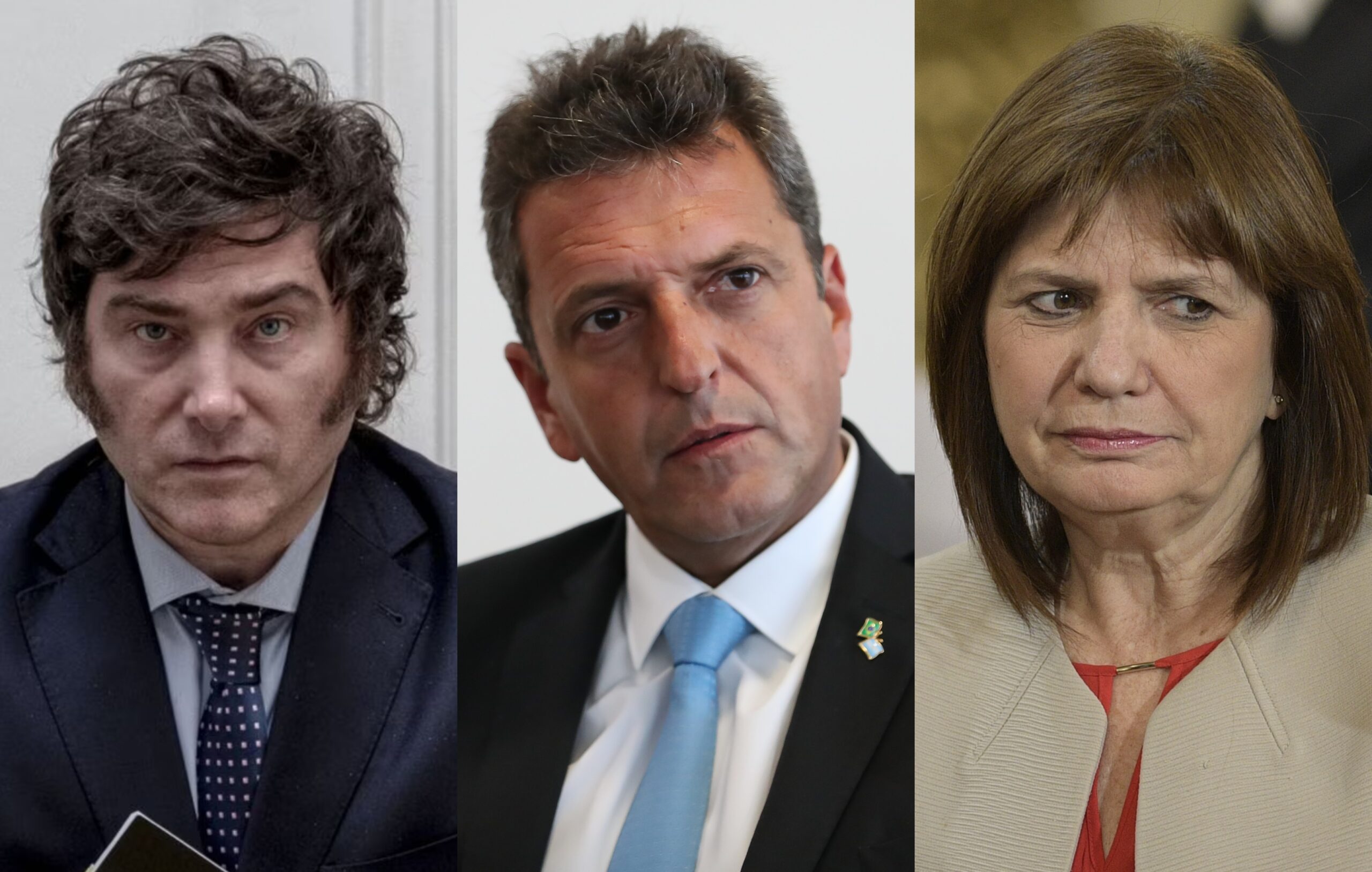 Javier Milei, Sergio Massa y Patricia Bullrich encabezan los sondeos de intención de voto, en el marco de las elecciones presidenciales de Argentina. Foto: Web.