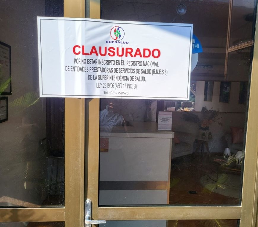 Consultorio Odontológico Grossling de Loma Pytã ofrecía intervenciones dentales y estéticas sin registro sanitario. Foto: MSP BS.