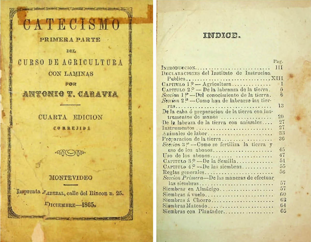 Portada e índice de Catecismo de Agricultura (cuarta edición), 1965. Biblioteca Nacional de Uruguay