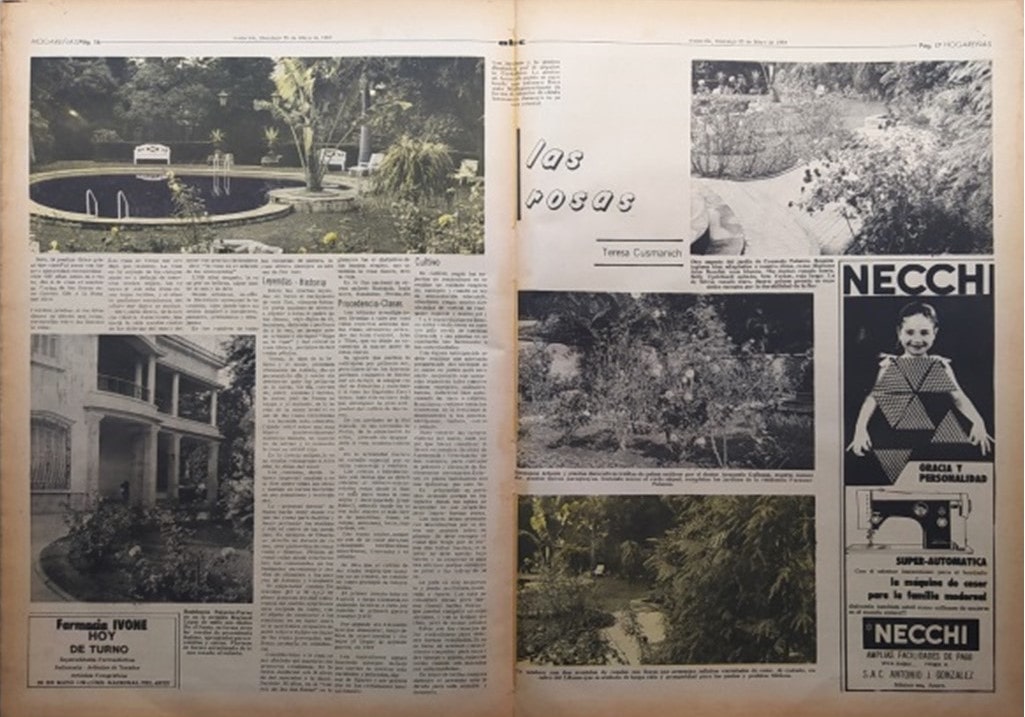 Nota periodística sobre el jardín Palazón-Faraone, Diario Abc color, 1969