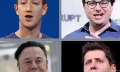 Mark Zuckerberg, Dario Amodei, Elon Musk y Sam Altman son los principales representantes de empresas dedicadas a la IA que intervienen en el actual debate sobre su regulación. Foto: DW.