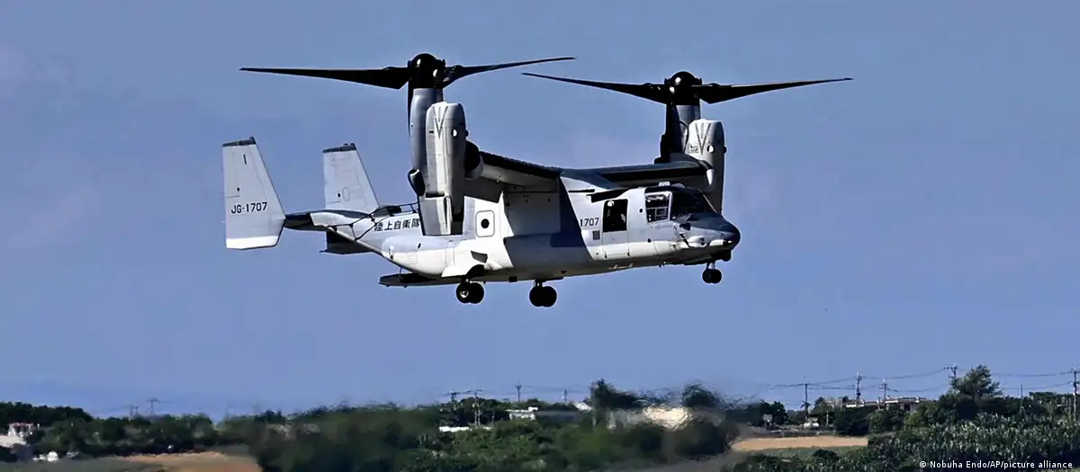 Un Bell Boeing V-22 Osprey despega desde el Nuevo Aeropuerto de Ishigaku, en la prefectura de Okinawa. Foto: DW