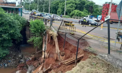 Desmoronamiento del puente Pa'i Ñu en Ñemby. Foto: Patrulla Caminera.