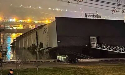 Momento en que el barco discoteca comienza a hundirse en el río Sava de Belgrado. Foto: Infobae.