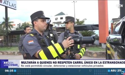 Policía Caminera controla el cumplimiento de carril exclusivo para buses. Foto: Captura.