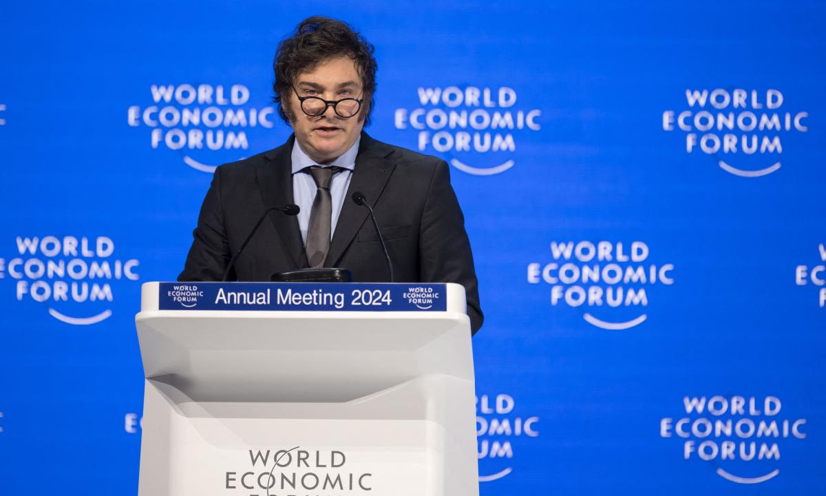 Javier Milei, presidente de Argentina, en el Foro de Davos. Foto: El Tiempo.