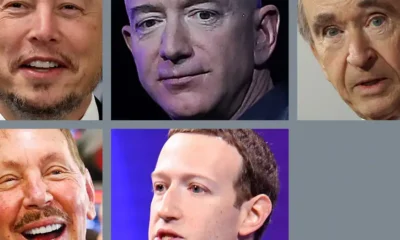 Los cinco hombres más ricos del mundo: de izq. arriba a dcha. abajo: Elon Musk, Jeff Bezos, Bernard Arnault, Larry Ellison y Mark Zuckerberg. Foto: DW.