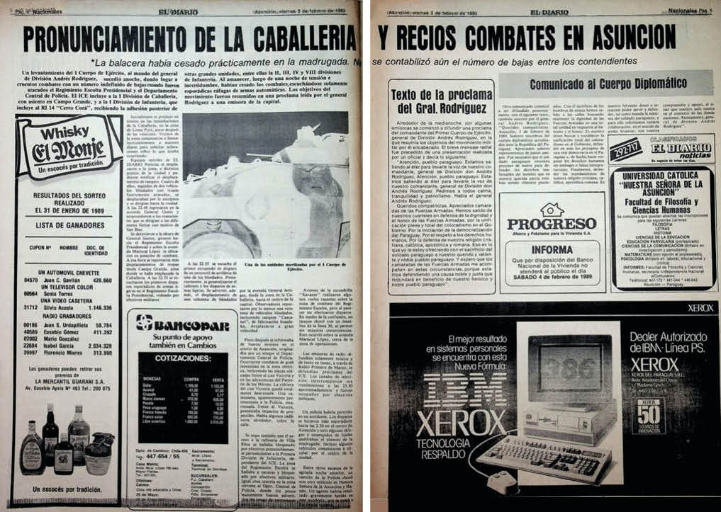 "El Diario", páginas 4 y 5. 3 de febrero de 1989. Cortesía SPS