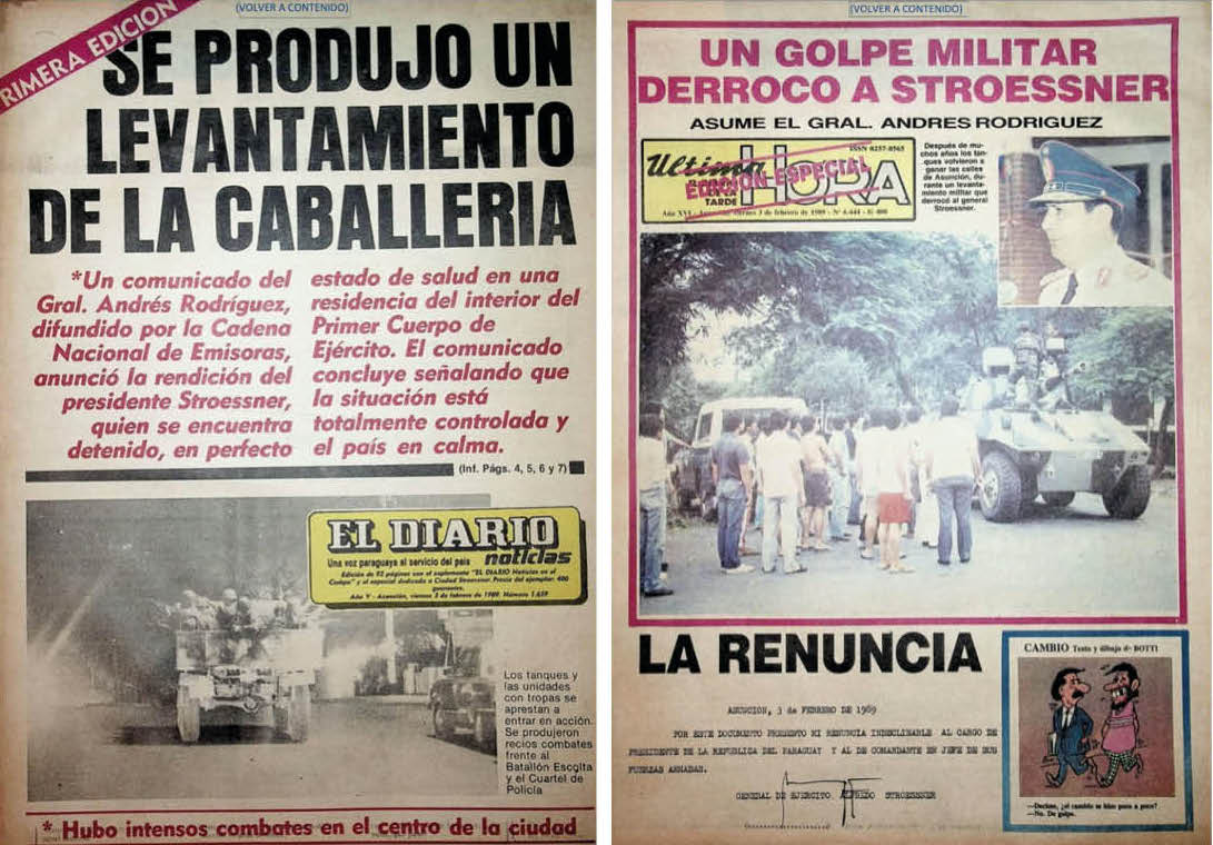 Portadas de "El Diario" y "Última Hora", 3 de febrero de 1989. Cortesía SPS