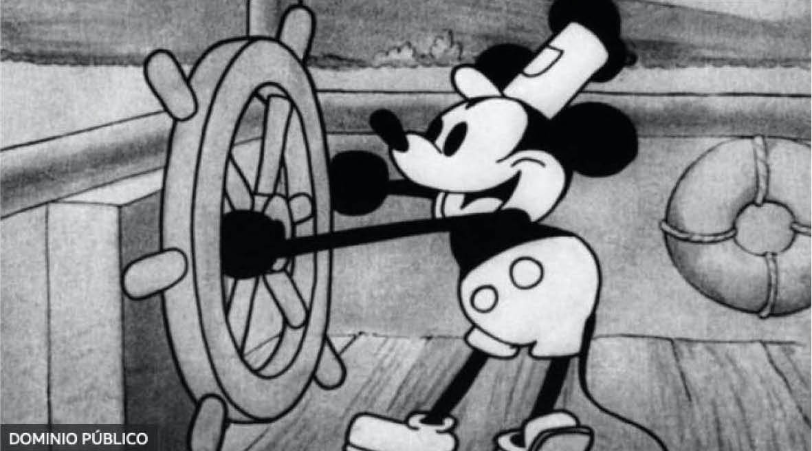 Mickey Mouse en "Steamboat Willie", animación corta de 1928