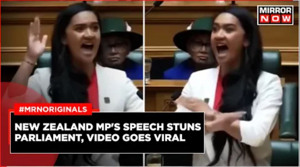 Hana-Rawhiti Maipi-Clarke, de 21 años, sorprendió a sus colegas al realizar un “haka” en pleno Parlamento. Foto: Infobae.