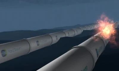 Representación gráfica de la explosión del gasoducto Nord Stream. Foto:D W. .