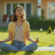 Una chica adolescente encuentra paz y serenidad meditando en el jardín de su casa. Esta imagen captura el momento en que practica mindfulness, una herramienta terapéutica valiosa. Foto: Infobae.